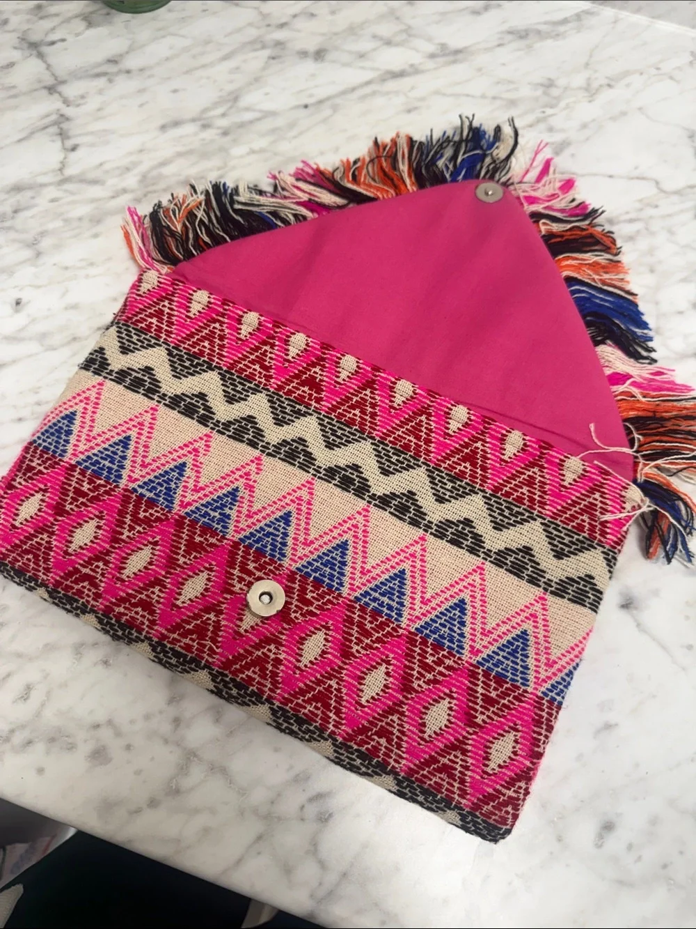 🌷Handcrafted Pink Multi-Color Fringe Hannah Clutch